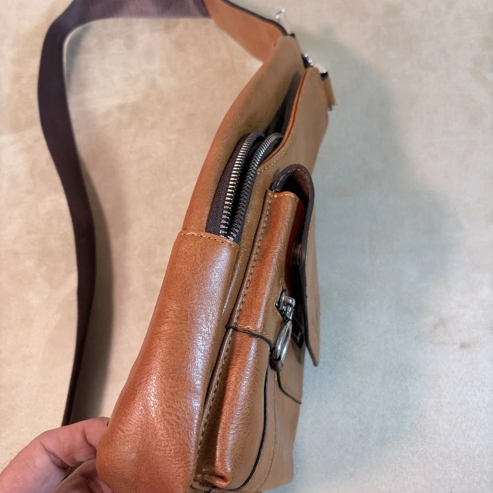 Crossbody Sling Chest Bag, Adj Strap, Zip/Magnetic Front Pocket WEIXIER Brown